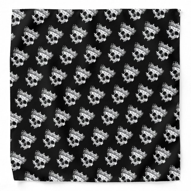 Skull Wearing Crown Gothic Drawing Black Bandana (Front)