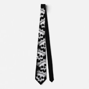 Skull Wearing Crown Gothic Drawing Black Neck Tie