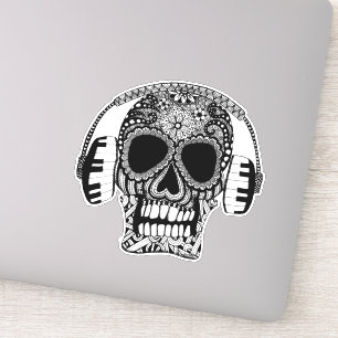 Skull Wearing Headphones DJ Music Sticker
