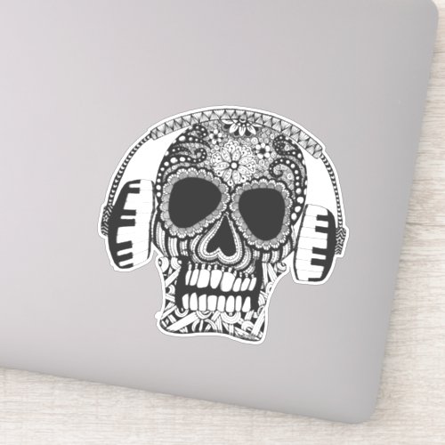 Skull Wearing Headphones DJ Music Sticker