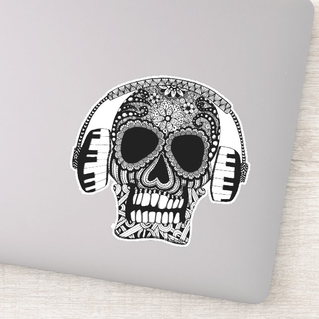 Skull Wearing Headphones DJ Music Sticker (Detail)