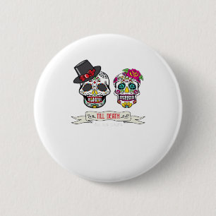 Skull Wedding Bride and Groom Till Death Print Button