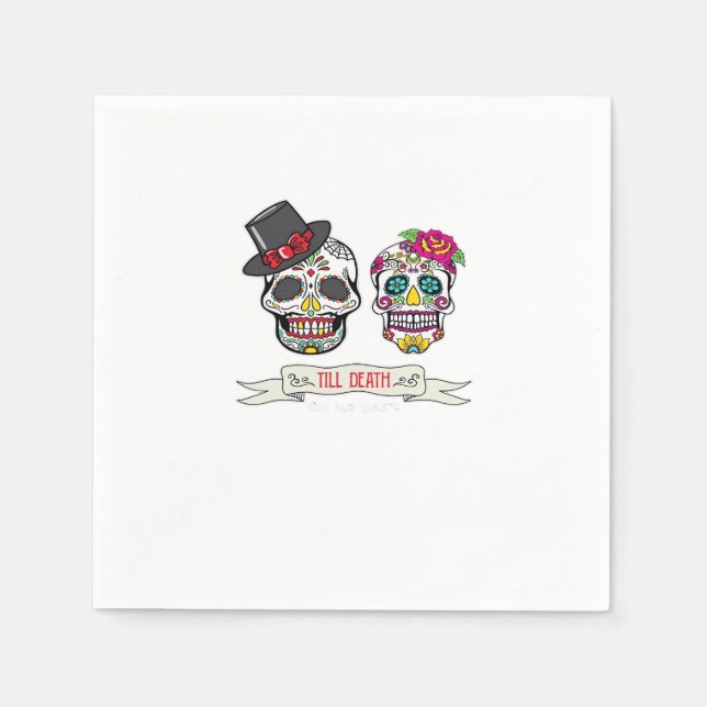 Skull Wedding Bride and Groom Till Death Print Napkins (Front)