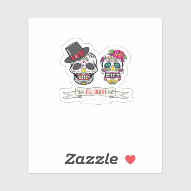 Skull Wedding Bride and Groom Till Death Print Sticker (Sheet)