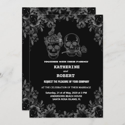 Skull Wedding Halloween Sugar Gothic Floral   Invi Invitation