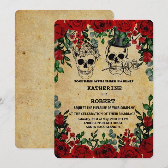 Skull Wedding Halloween Sugar Gothic Floral   Invi Invitation (Front/Back)