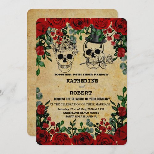 Skull Wedding Halloween Sugar Gothic Floral   Invi Invitation