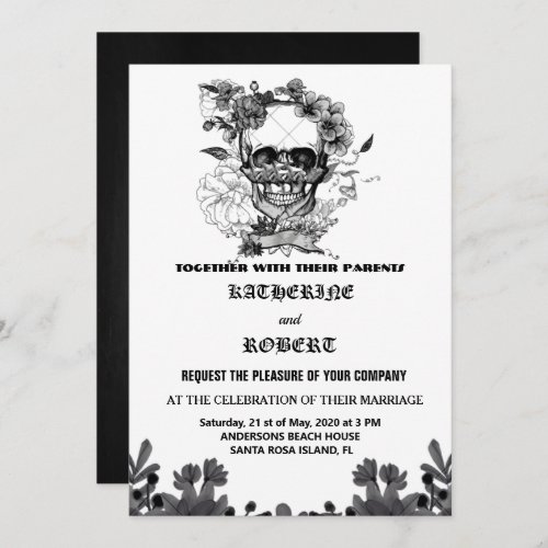 Skull Wedding Halloween Sugar Gothic Floral  Invit Invitation