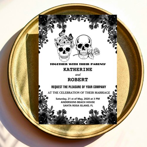 Skull Wedding Halloween Sugar Gothic Floral   Invitation