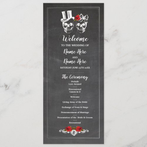 Skull Wedding Program Rose Halloween Plan Chalk