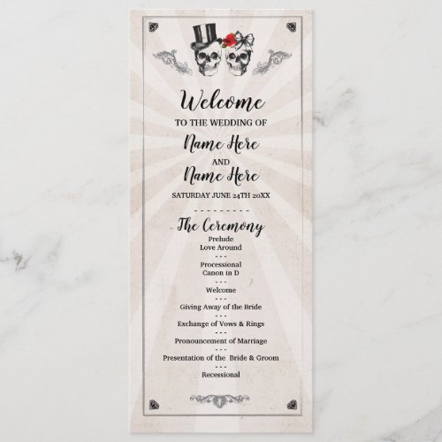 Skull Wedding Program Rose Halloween Plan Cream