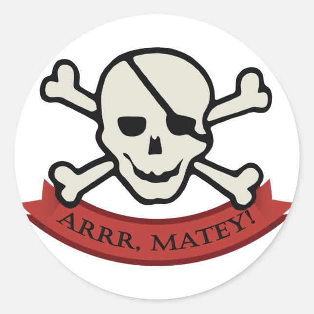 Skull - White Classic Round Sticker, Glossy Sticker (Front)