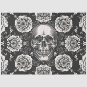 Skull White Rose Decoupage Tissue Paper Gothic Flo