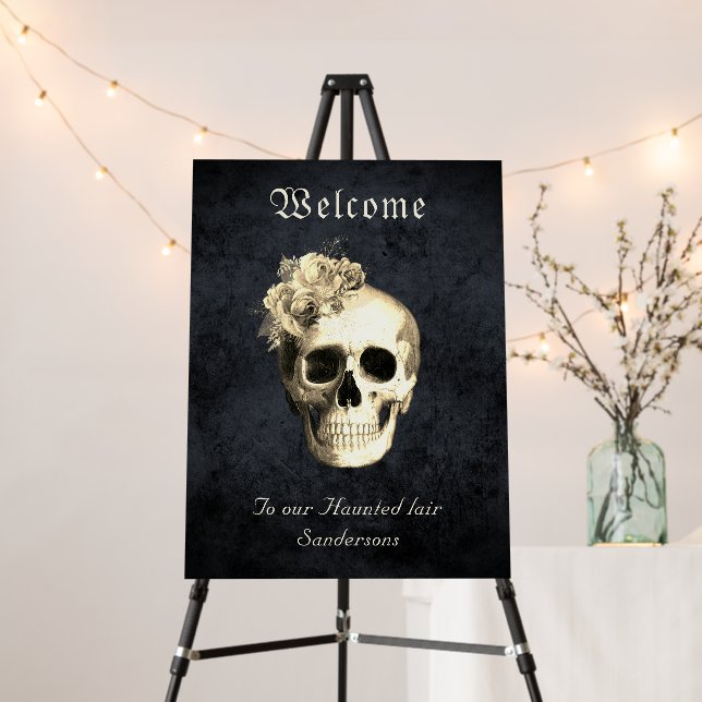 Skull White Roses Personalized Halloween party Foam Board (In Situ (Stand))