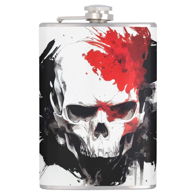 Skull Wild Nature Free Spirit Art Brush Painting Flask (Front)