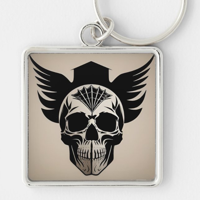 Skull Wings Geometric Gothic Style For Bikers Gift Keychain (Front)