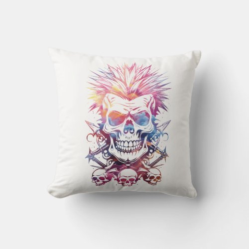 Skull with 3 skulls throw pillow