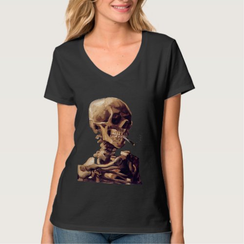 Skull with a burning cigarette by Van Gogh T_Shirt