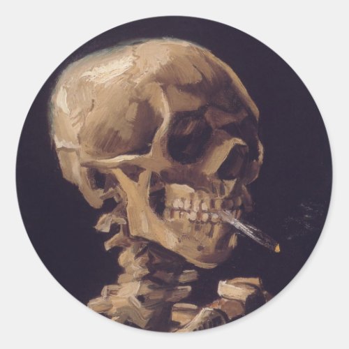 Skull with a Burning Cigarette _ Vincent Van Gogh Classic Round Sticker