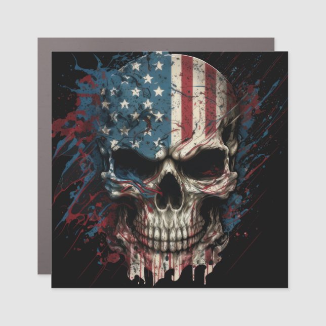 skull-with-american-flag-it car magnet (Front)