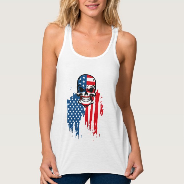 Skull with American Flag Tank Top (Front)