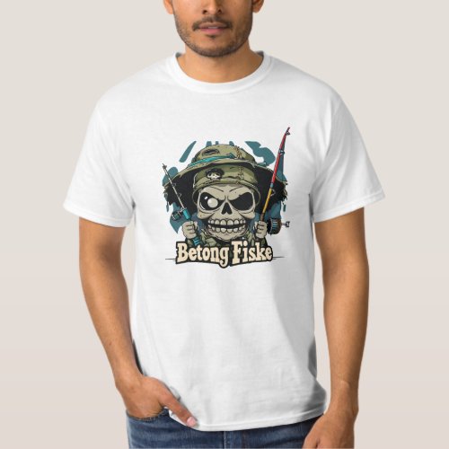  Skull with army green bucket hat and large fishin T_Shirt