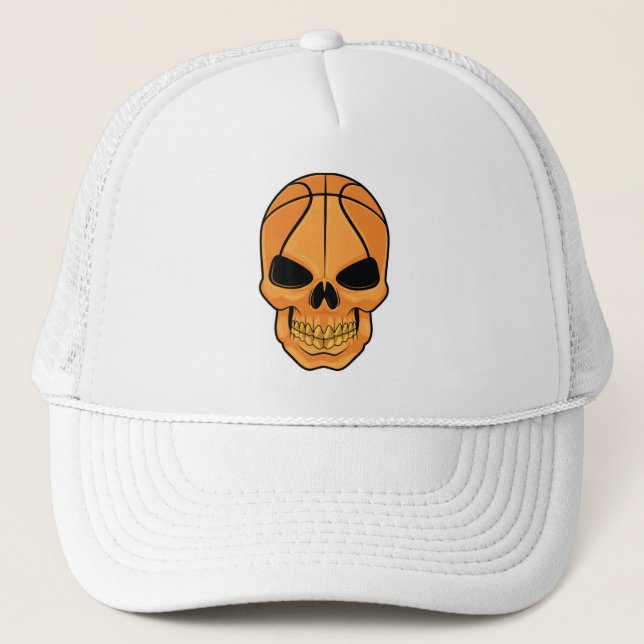 Skull with Basketball Head Trucker Hat (Front)