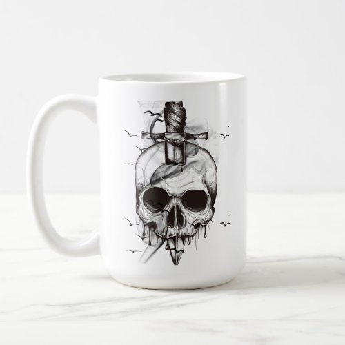 skull with birds coffee mug