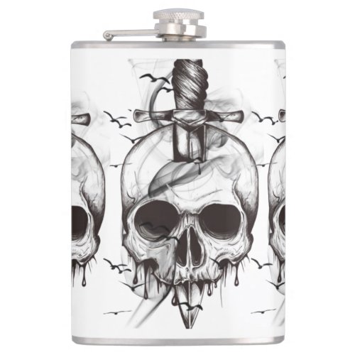 skull with birds flask