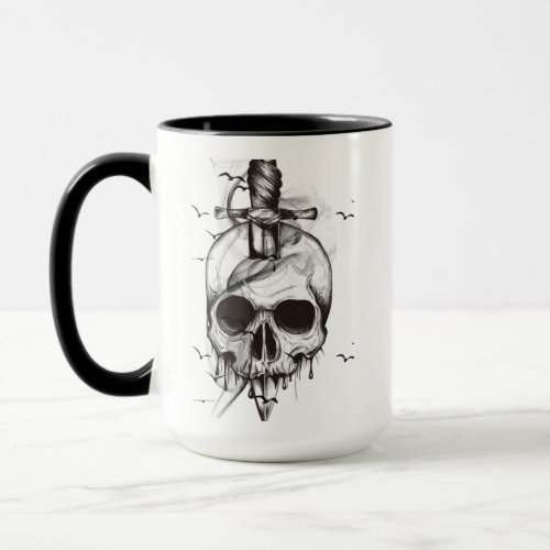 skull with birds mug