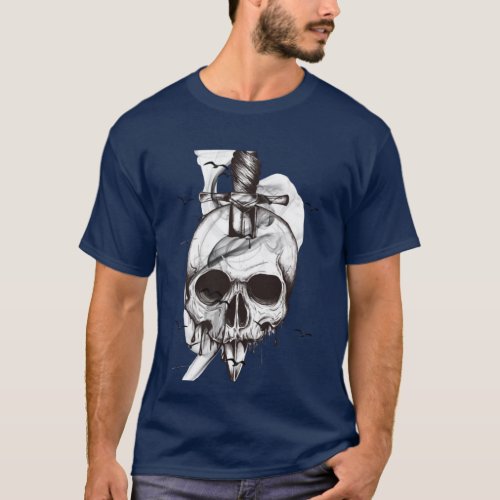 skull with birds T_Shirt