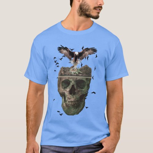 skull with birds T_Shirt