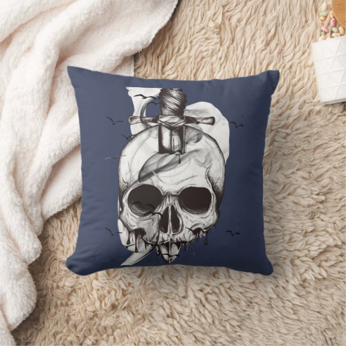 skull with birds throw pillow