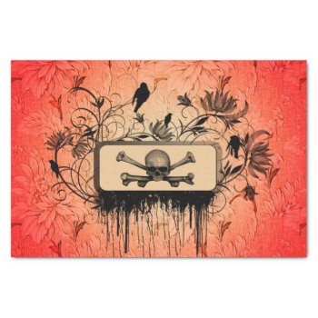 Skull With Bones And Floral Elements Tissue Paper by stylishdesign1 at Zazzle