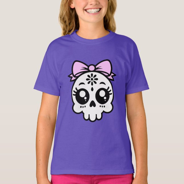 Skull with Bow  T-Shirt (Front)