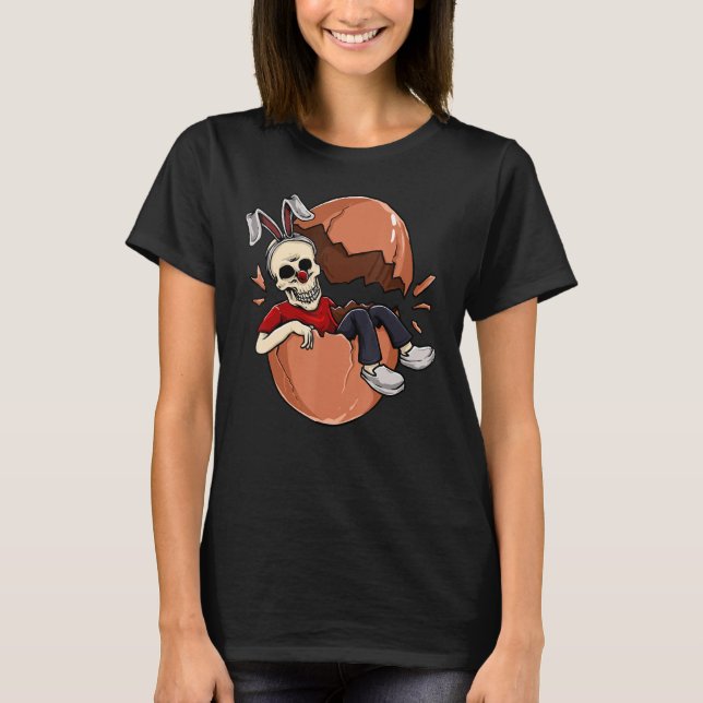 Skull With Bunny Ear In Cracked Egg For Celebrate  T-Shirt (Front)