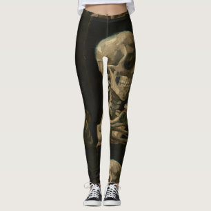 Skull with Burning Cigarette by Van Gogh Leggings