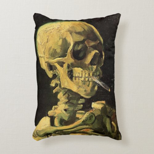 Skull with Burning Cigarette by Vincent van Gogh Accent Pillow