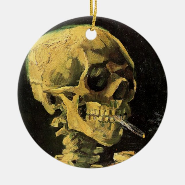 Skull with Burning Cigarette by Vincent van Gogh Ceramic Ornament (Front)