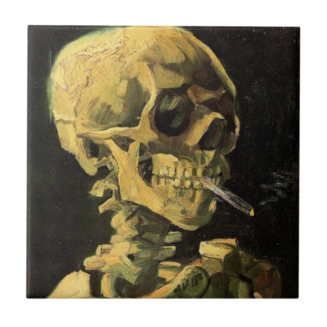 Skull with Burning Cigarette by Vincent van Gogh Ceramic Tile (Front)