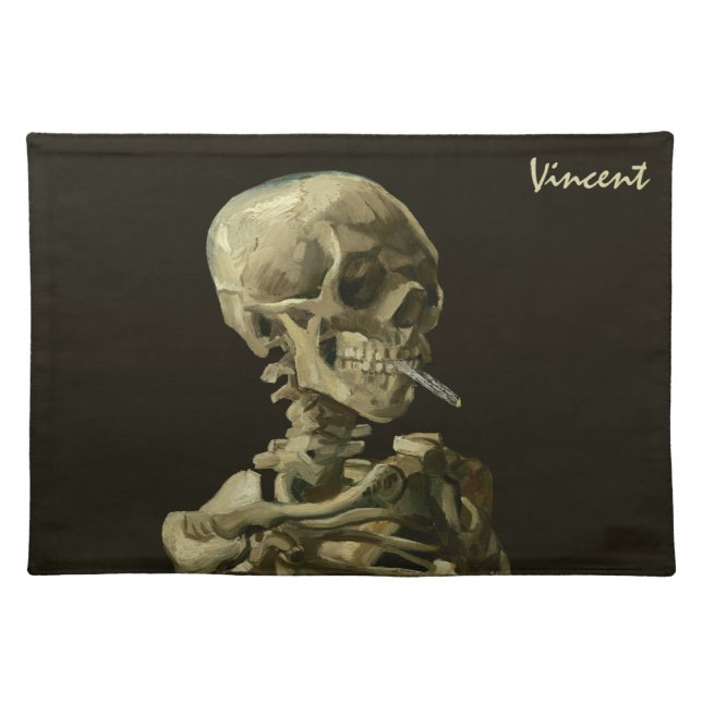 Skull with Burning Cigarette by Vincent van Gogh Cloth Placemat (Front)
