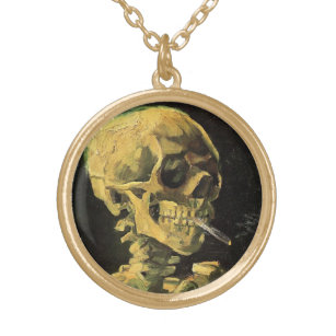 Skull with Burning Cigarette by Vincent van Gogh Gold Plated Necklace