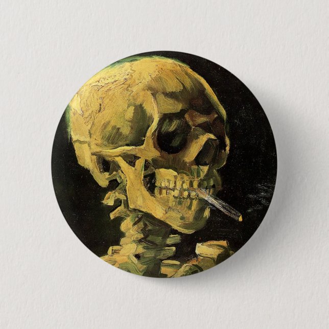 Skull with Burning Cigarette by Vincent van Gogh Pinback Button (Front)