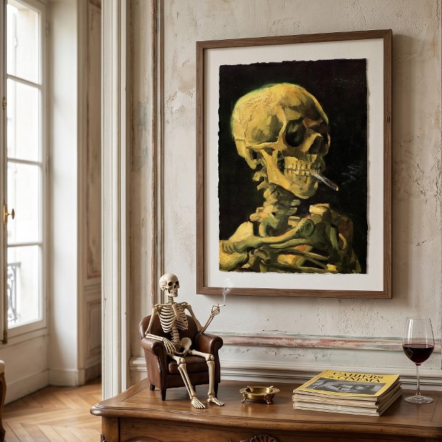 Skull with Burning Cigarette by Vincent van Gogh Poster (Skull with Burning Cigarette by Vincent van Gogh is a vintage fine art post impressionism painting.)