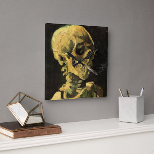 Skull with Burning Cigarette by Vincent van Gogh Square Wall Clock