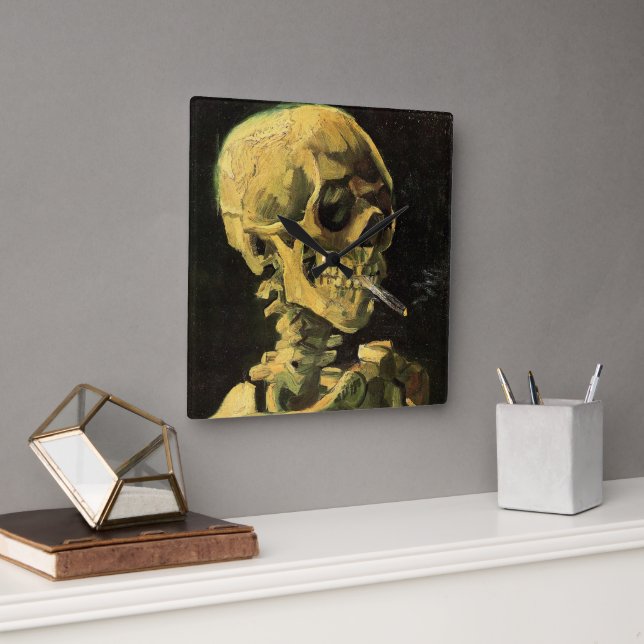 Skull with Burning Cigarette by Vincent van Gogh Square Wall Clock (Office)