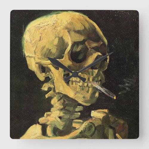 Skull with Burning Cigarette by Vincent van Gogh Square Wall Clock