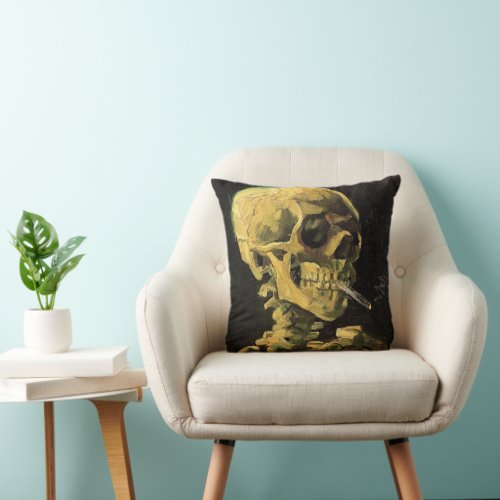 Skull with Burning Cigarette by Vincent van Gogh Throw Pillow