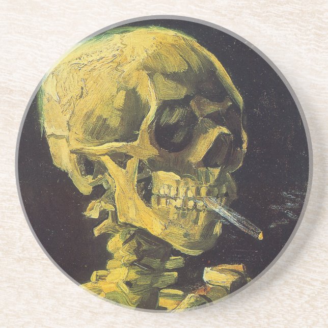 Skull with Burning Cigarette Coaster (Front)