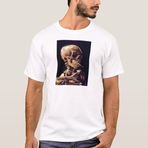 Skull with burning cigarette Painting Van Gogh T_Shirt